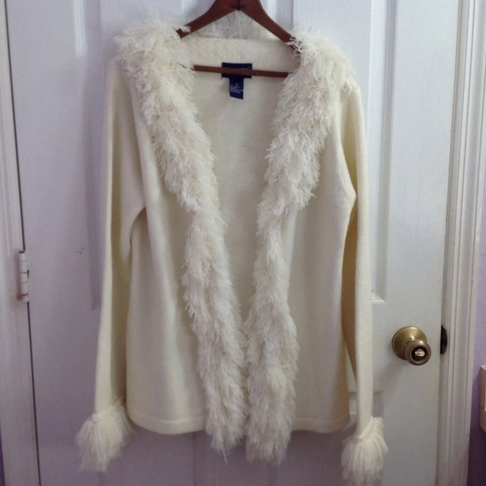 Fun, cardigan sweater with fringe, Med